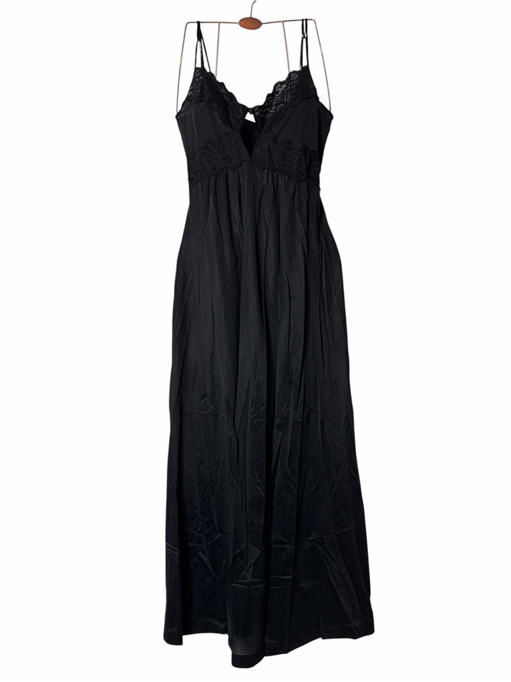 Vintage J.C. penny Black Spaghetti-Strap Maxi     Lace front nightgown size m